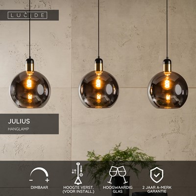 Lucide JULIUS - Hanglamp - 3xE27 - Fumé